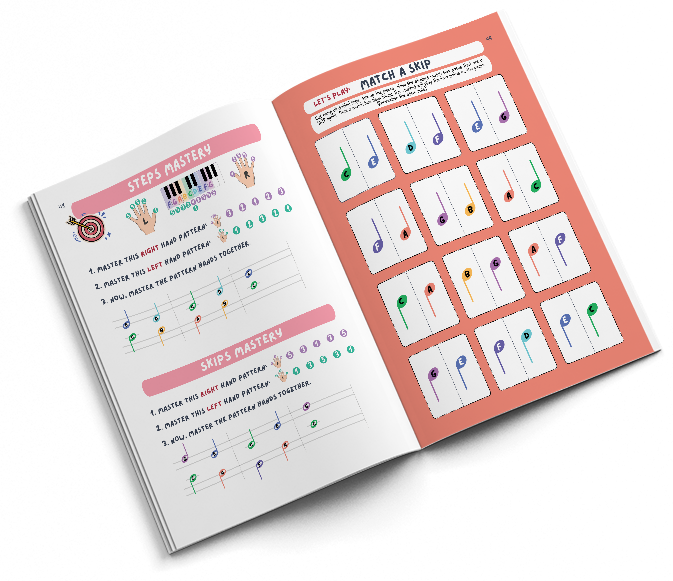 The Pre-Reading Technique Book open to a mastery page and a Match a Skip game page
